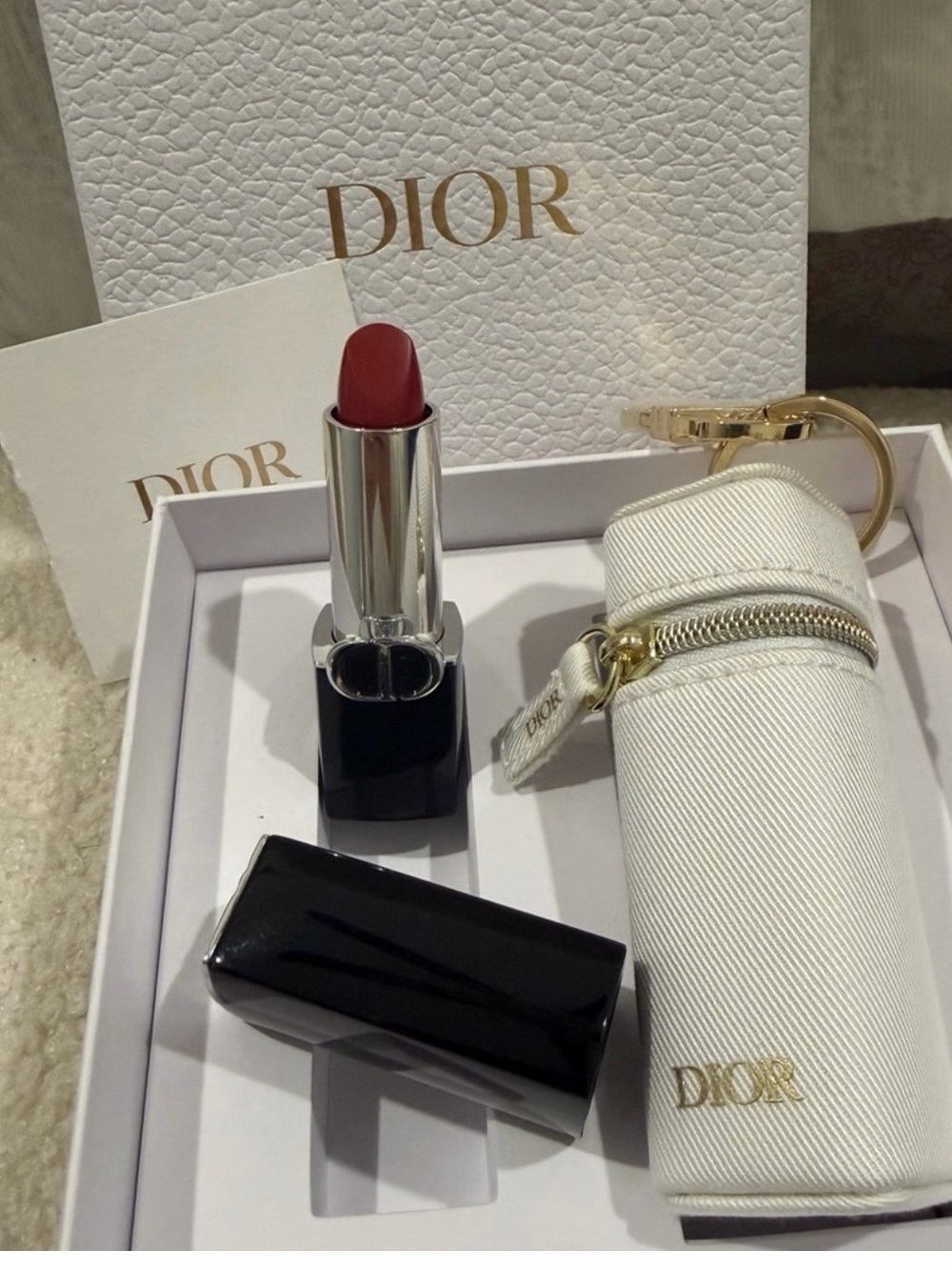 Dior Classic Lipstick in Rose-Red with Gold-Trim Case